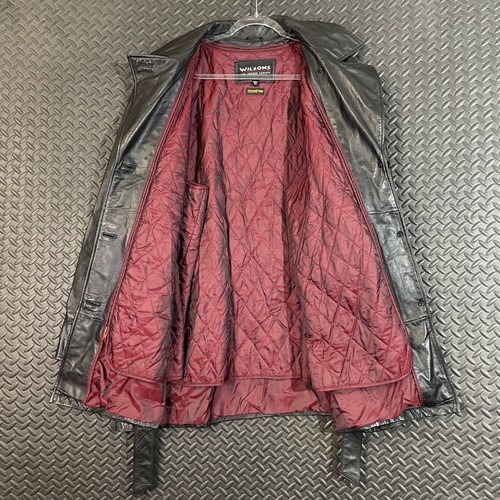 Vintage 90s Wilson's Black Leather Belted Jacket Thinsulate Trench Jacket 2XL - Picture 3 of 8