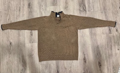 Columbia 100% Cotton Quarter Zip Sweater - Beige / Blue Trim- Men's Size Large