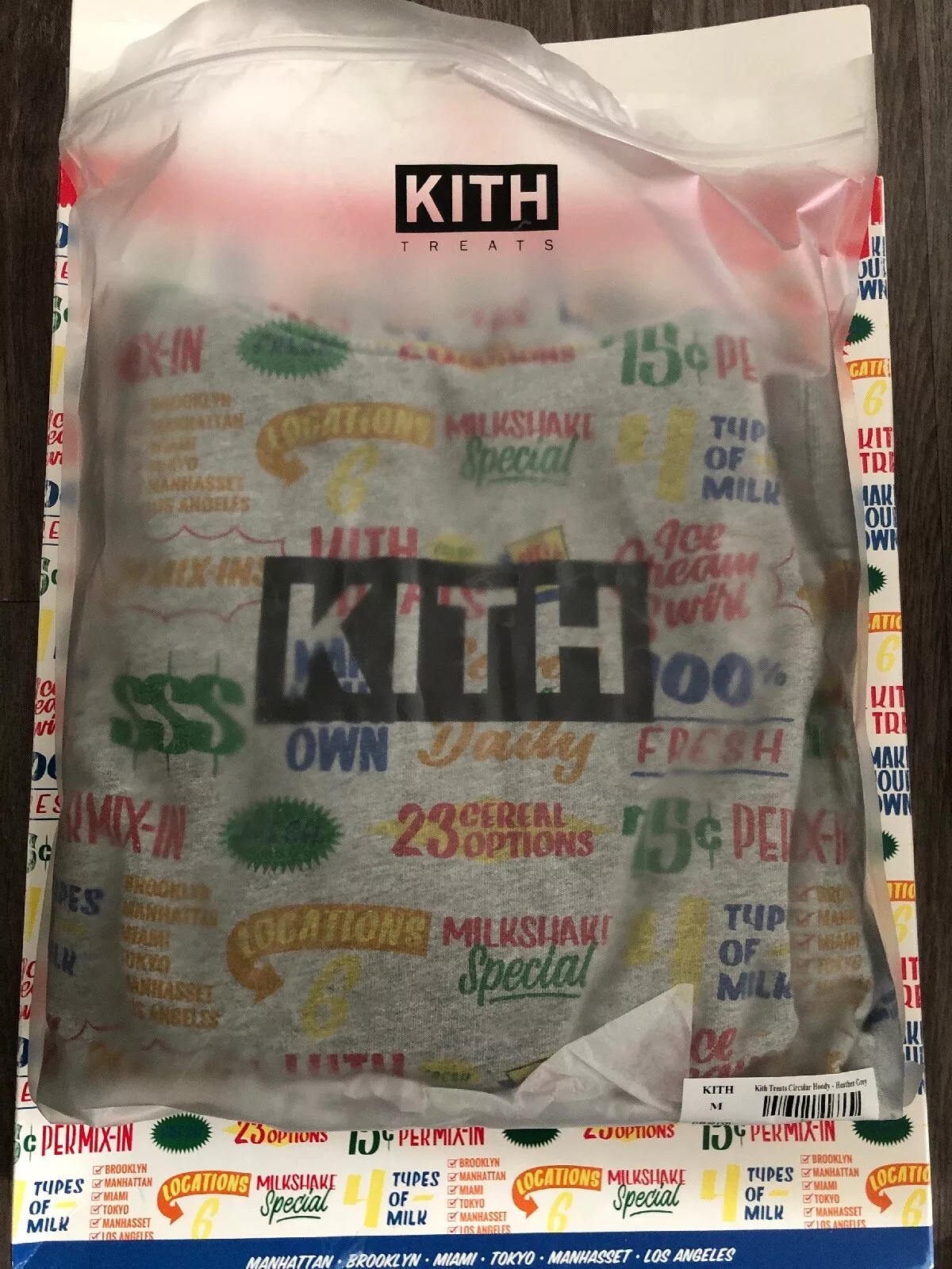 Sweat à capuche circulaire Kith Treats gris moyen M NEUF Supreme NYC