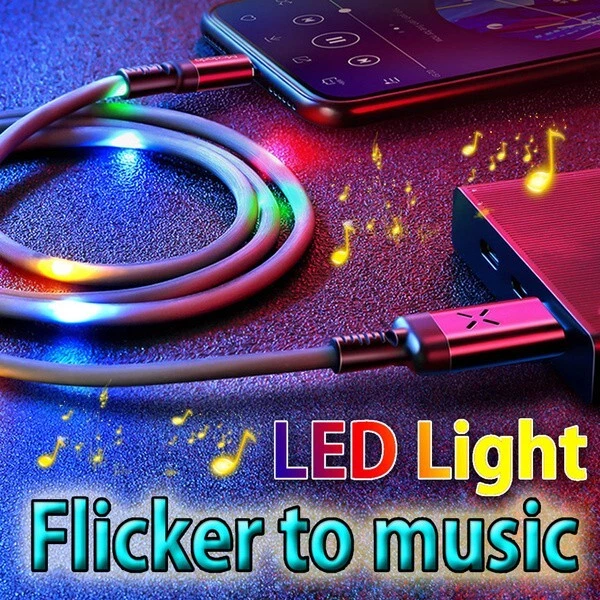LED Light Up Music Sensitive Charging Charger Cable Phone Cord DJ Disco Dancing - Image 2 of 4