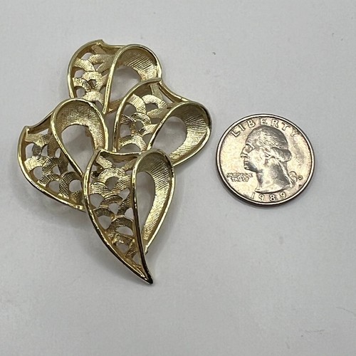 Vintage Ribbon Flower Brooch Brushed Gold Tone Pin - Picture 3 of 8
