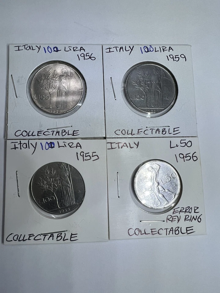 ITALY 100 LIRES 4 COINS $100 LIRA 1955-56-59 AND $50 LIRAS 1956 AU COLLECTIBLES - Image 3 of 4