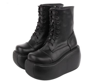 Womens Fashion Punk Lolita Round Toe Lace Up Ankle Boots Platform