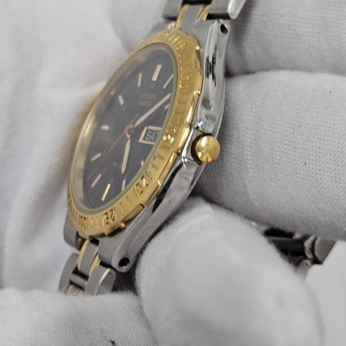 Men’s Citizen Quartz Wrist Watch Two Tone 6100-S12657 New Battery Day/Date WR100 - Picture 4 of 12