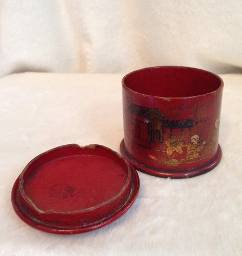 Antique 1870's Chinese Orange Red Lacquered Wooden Tea Caddy Box - Picture 4 of 12