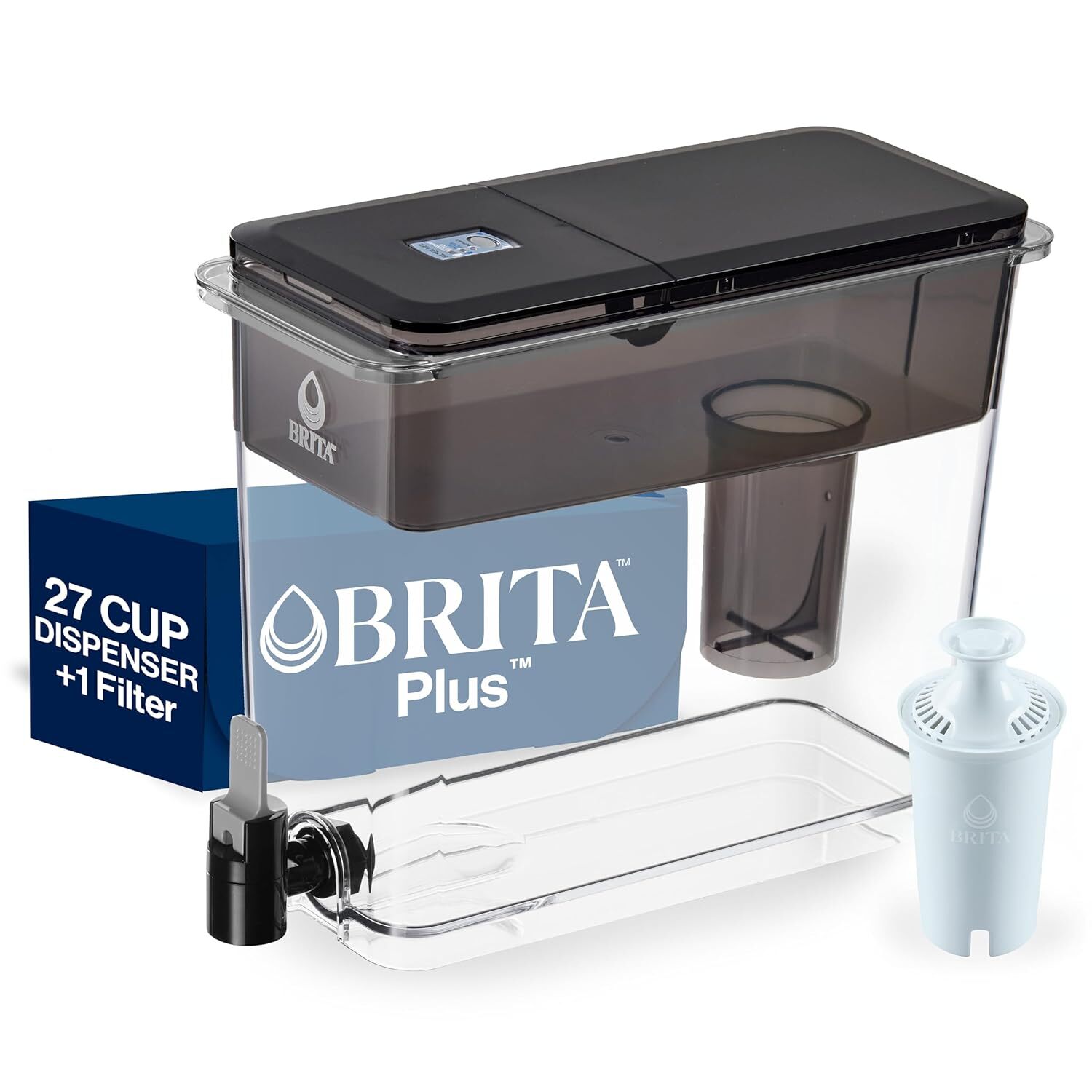 UltraMax Large Water Dispenser with 1 Filter, 27 Cup, Black