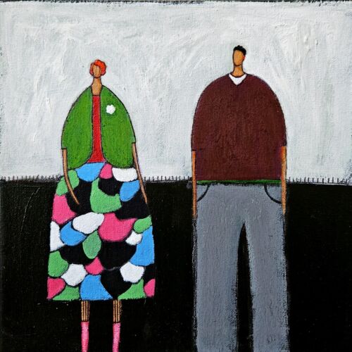Painting Original Abstract People Portrait Canvas Outsider Whimsical 10x10 Art