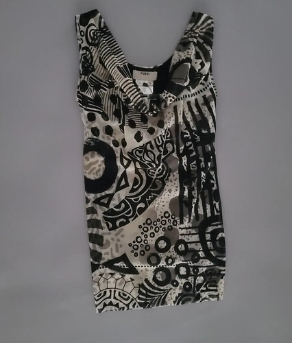 Fuzzi Tulle Mesh Abstract Zodiac Print Drape Neck Top S - Picture 2 of 9