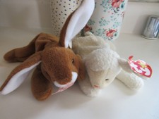 Ty Beanie Baby ears with 2 Ty Beanie Baby Fleece all with tags and tag protector