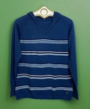 Smartwool Womens L Blue South Rim Striped Merino Wool Hooded Sweater - Holes