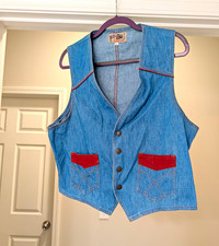 Gaslight Blue Denim Vest Button Front Size L Regular Cotton/Polyester