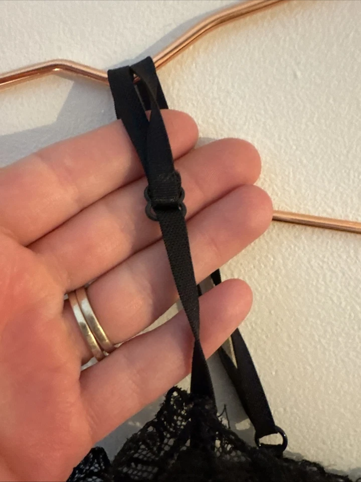 Sujetador incorporado vintage S/M Y2K Top para mujer negro con ribete de encaje coqueta dulce de moda Foto 4 de 4