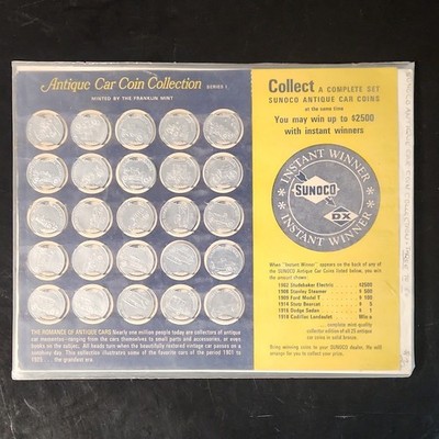 Sunoco Antique Car Coin Collection Series I 1970s Gas & Oil Silver Blue Yellow