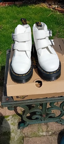 DR MARTENS WHITE DEVON FLOWER LEATHER PLATFORM BOOTS SIZE UK 3 EU 36 New In Box - Picture 4 of 9