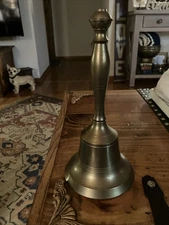 Large 10” Vintage Brass Hand Bell Dinner Or School