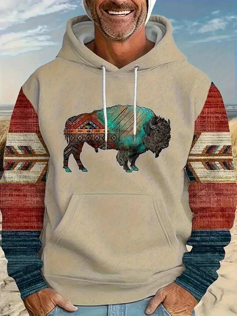 Men's Western Aztec Sweatshirts Pullover Hoodie COWBOY COZY BIG SIZE 3XL