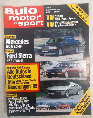 automotorsport 18/84: MERCEDES 190E 2.3/16 + BITTER SC + VW PASSAT SYNCRO + FORD