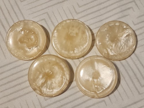 Vintage Mother-of-Pearl Effect (Pearlescent) Lucite/Resin Shank Buttons Set Of 5