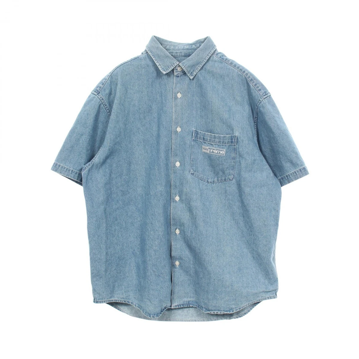 Supreme Denim Short Sleeve Casual Button-Down Shirts for Men for