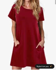 Women Short Sleeve Swing Comfy Summer Beach T-Shirt Dress with Pockets