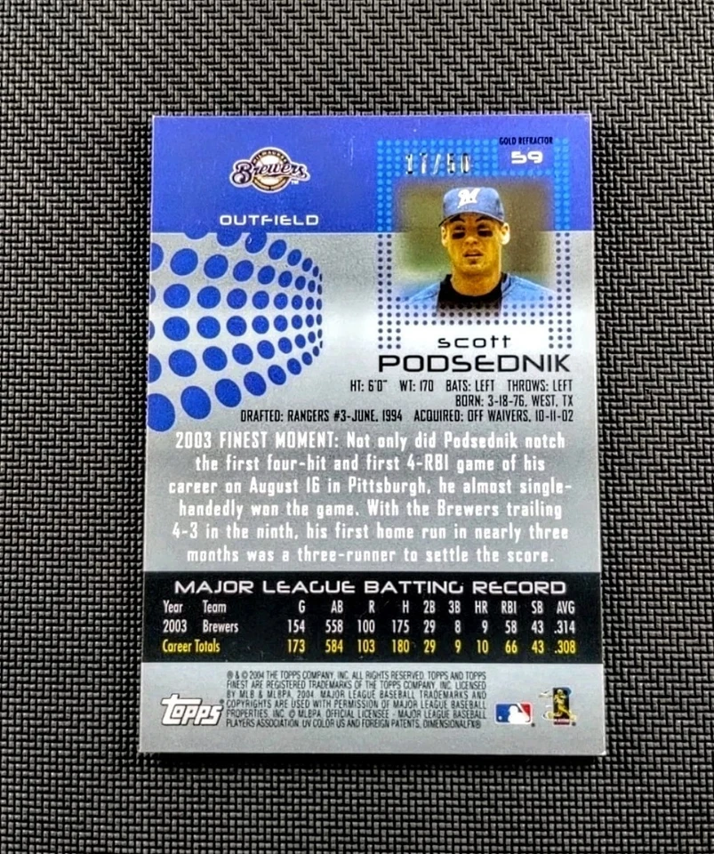 Scott Podsednik 2004 Topps Finest Gold Refractor /50 SP #59 Brewers - Image 2 of 2