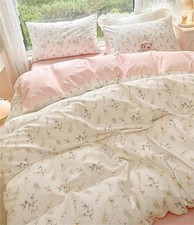 Sedefen Floral Duvet Cover Full Size Pink Flower Green Botanical Bedding Set 3