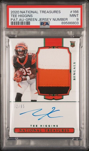 2020 Tee Higgins National Treasures Rookie Patch Auto 3CLR RPA Green /85 PSA 9