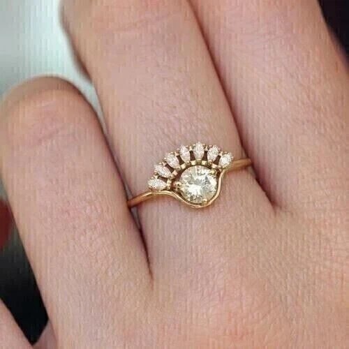 14K Yellow Gold Silver Plated In 2Ct Round Cut Simulated Diamond Engagement Ring