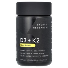 D3  K2, Plant-Based, 62.5 mcg/100 mcg, 60 Veggie Softgels