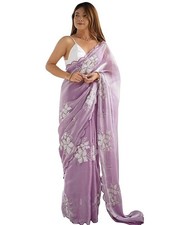 Women's Shimmer Organza Sequence Embroidery Saree With Unstitched Blouse Piece