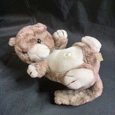Vintage Laying Brown & White Striped Tabby Cat Belly Button Soft Plush Toy 8"