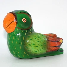 Arco Tonala Mexico Paper Mache Parrot Green w/Orange Beak  5.5 in