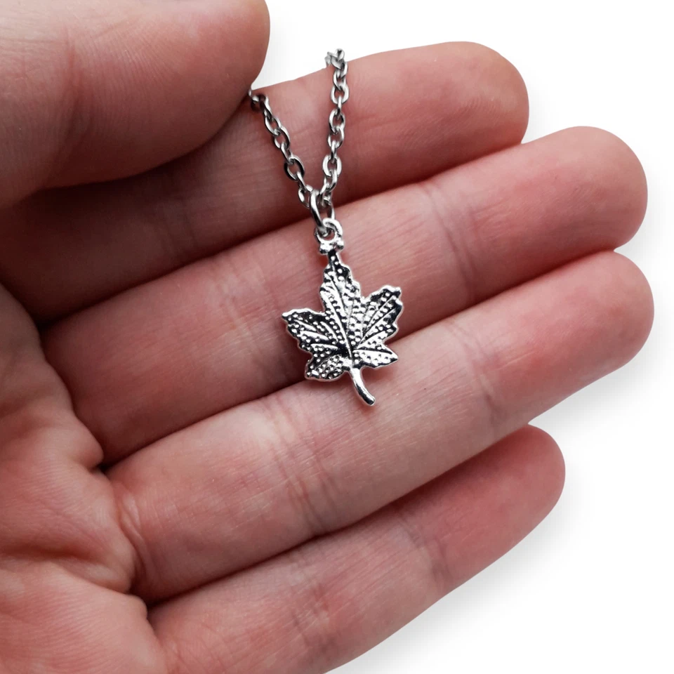 Collana Foglia Argento catena in Acciaio inox con Ciondolo Moda Autunno da Donna - Immagine 4 di 4