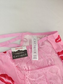 Cacique Cheeky Brief Sexy Plus Panty Lingerie 14/16 Pink Red Lips Kisses