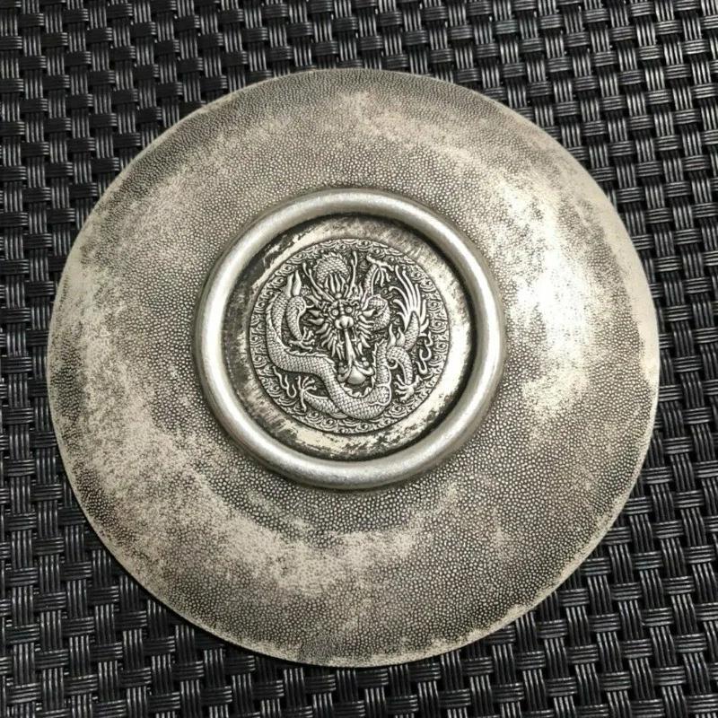 Декоративная пластина из китайской меди ручной работы с серебряным покрытием дракон феникс 9,8 см - Изображение 4 из 4