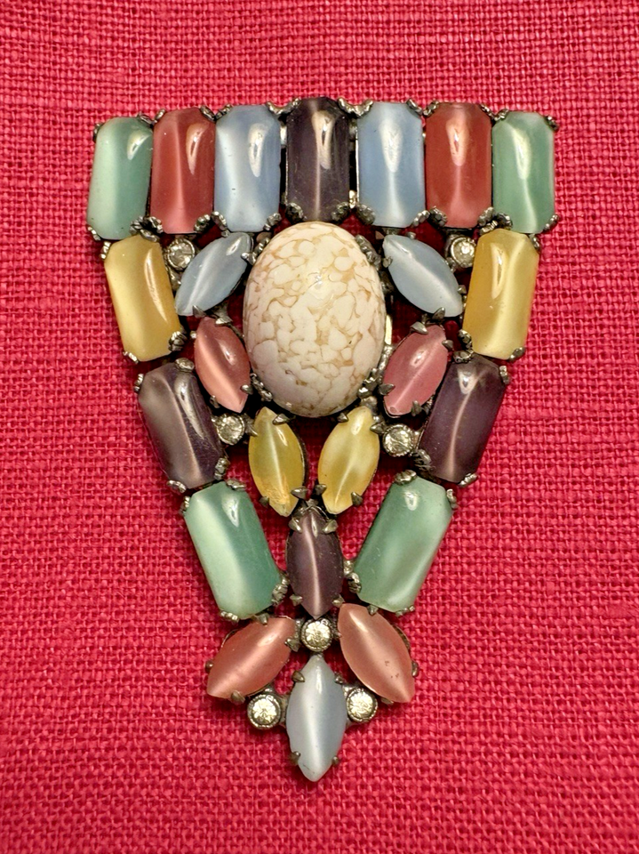 Rare VTG Signed Bartomioli Art Deco Retro Dress Clip Brooch Pastel ...