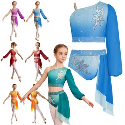 DE Mädchen Lyrischer Moderner Tanz Kostüm Tanzoberteil und Tutu Rock Dancewear