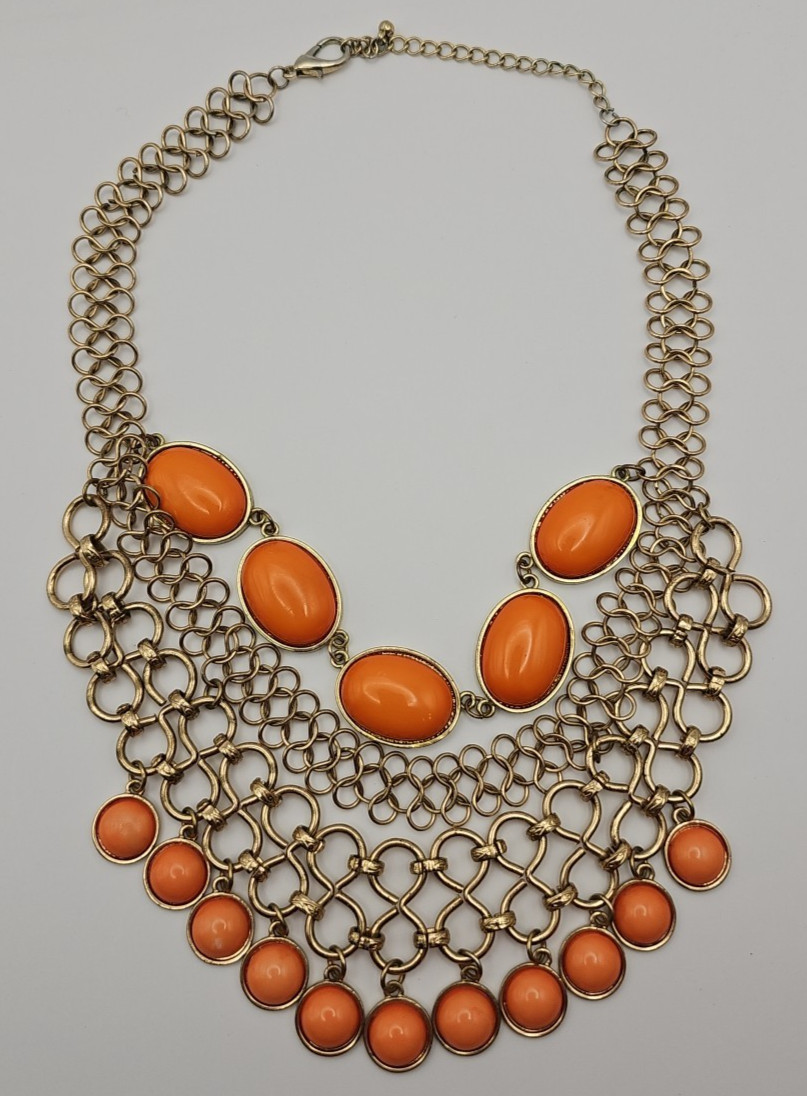Statement Necklace Orange Linked Chains - image 2
