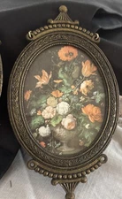 3 Vintage Still Life Ornate Rococo Frame Baroque Brass Wall Art made in Italy