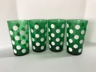 Set of 4 Vintage ANCHOR HOCKING  Forest Green Polka Dot 4.75” Glasses TUMBLERS