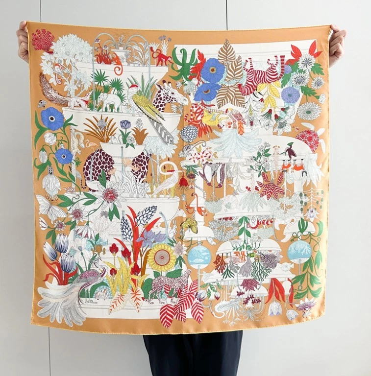 14 Momme 100% Silk Mulberry Twill Scarf Animal horse Wrap 35'' Square Shawl