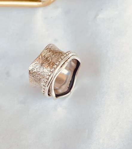 Boho Silver Ring, Wide Thumb Wide Band Ring ,Handmade Meditation Ring All Size - Picture 4 of 12