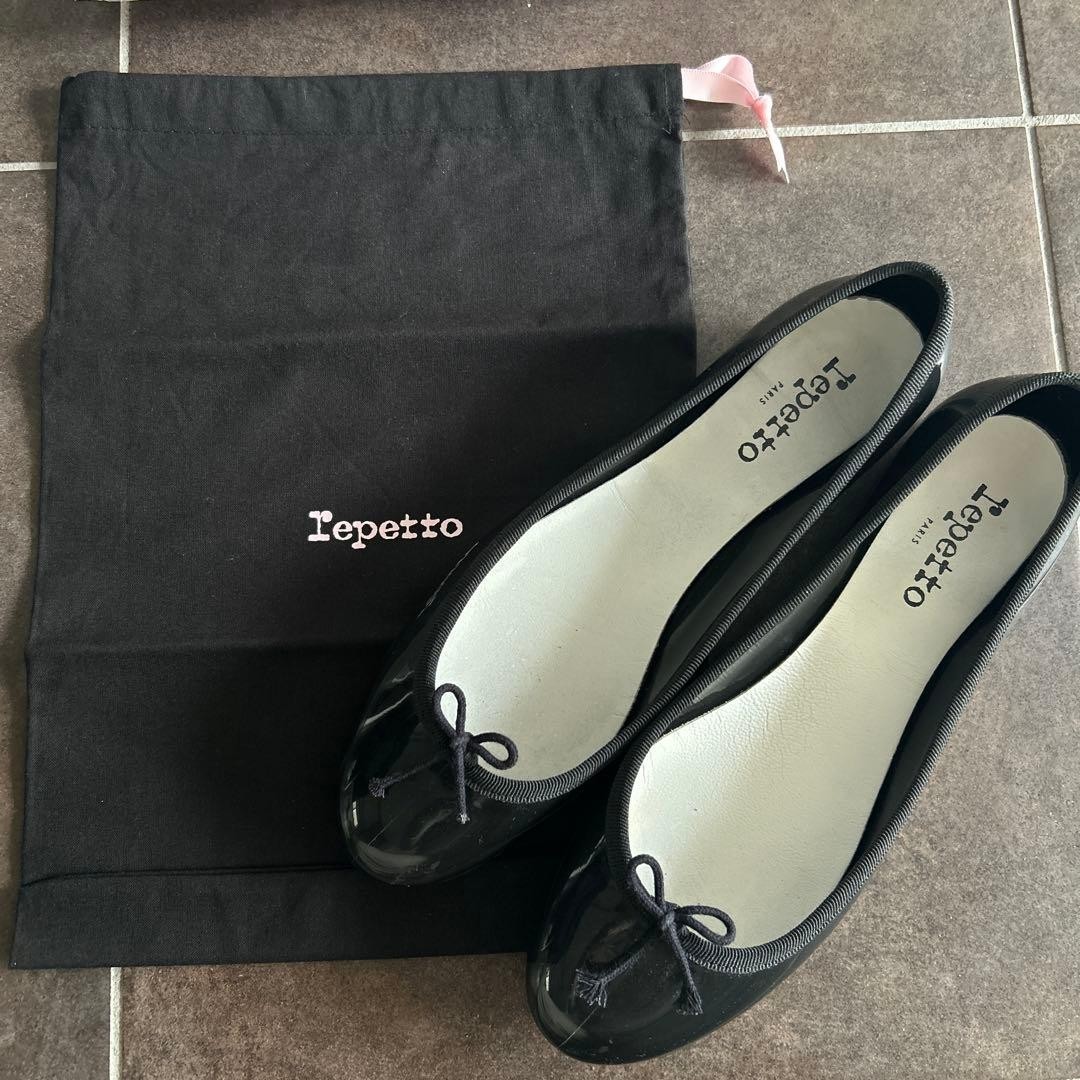 Repetto Ballet shoes Dance Ribbon Flat Sandrion Black Enamel
