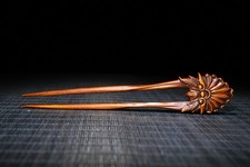 Home Decor Living Room Floral Hair Ornament Pin Wooden Hand Carved Chinese