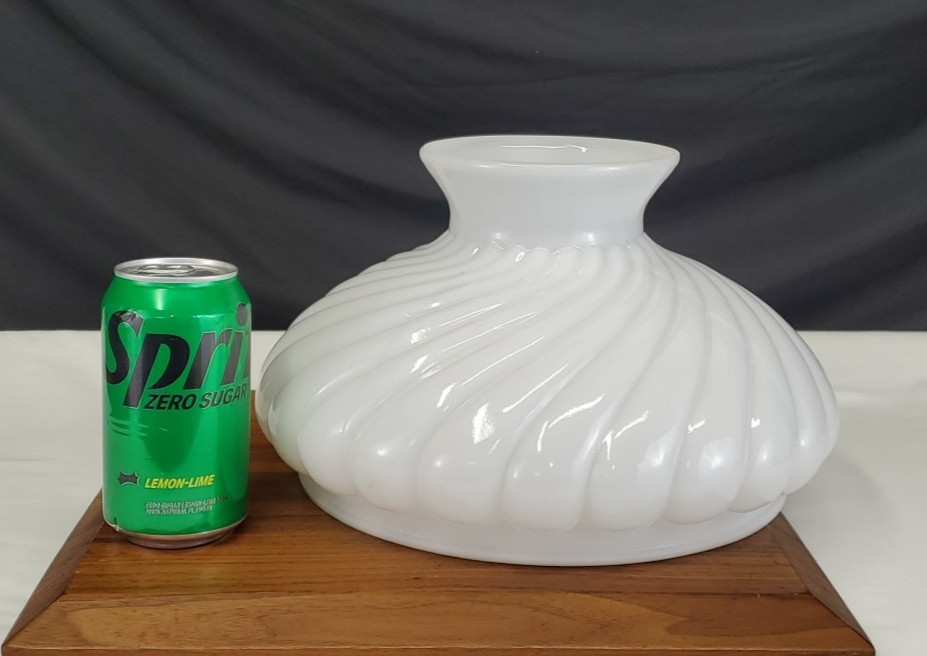 Antique Vtg Milk Glass Student Oil Lamp Shade Swirl Ribbed Melon White 10"Fitter
