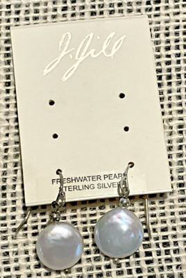 J. Jill Stylish Sterling Silver Fresh Water White Mother Dangler Earrings NWT