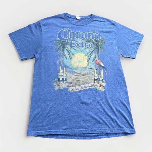 Corona Extra T Shirt Sz L Blue Relax Responsibly Hammock Beach Graphic 50/50 Tee