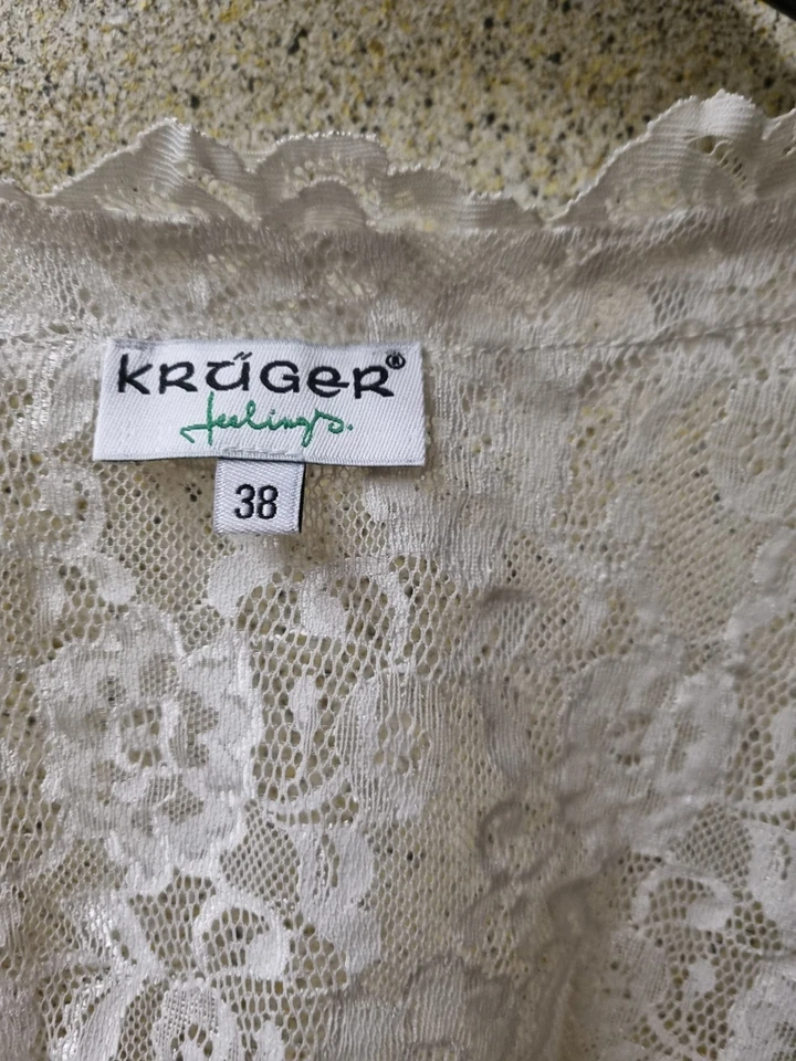 Krüger Feelings Dirndl Bluse Gr 38 M Spitze Weiß Ecru Langarm - Bild 3 von 4