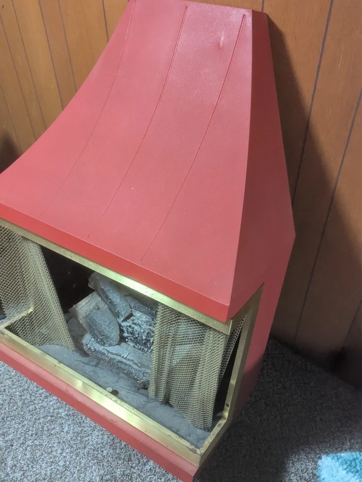 Chimenea Eléctrica MCM Naranja con Borde Dorado Atribuido Montgomery Barrio Estilo Casa Foto 2 de 3