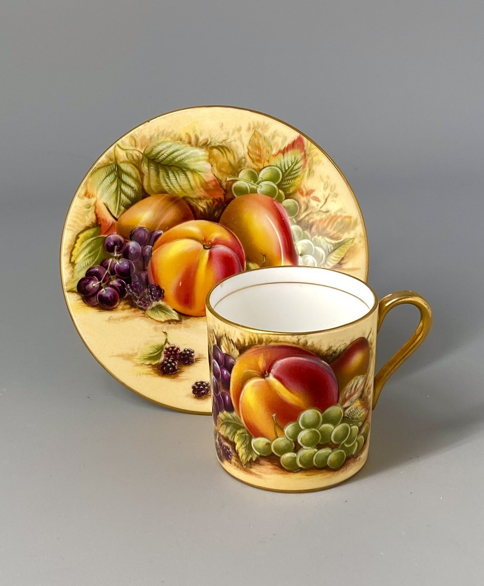 Aynsley Orchard Gold Fruit Cabinet Coffee Cup & Saucer - Pink
